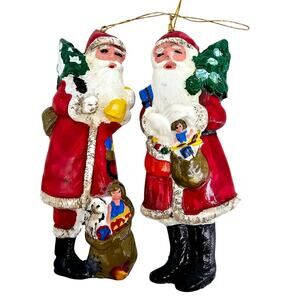 Bundle of 2 Vintage 1980s A Company Of Friends Santa Christmas Tree Ornaments